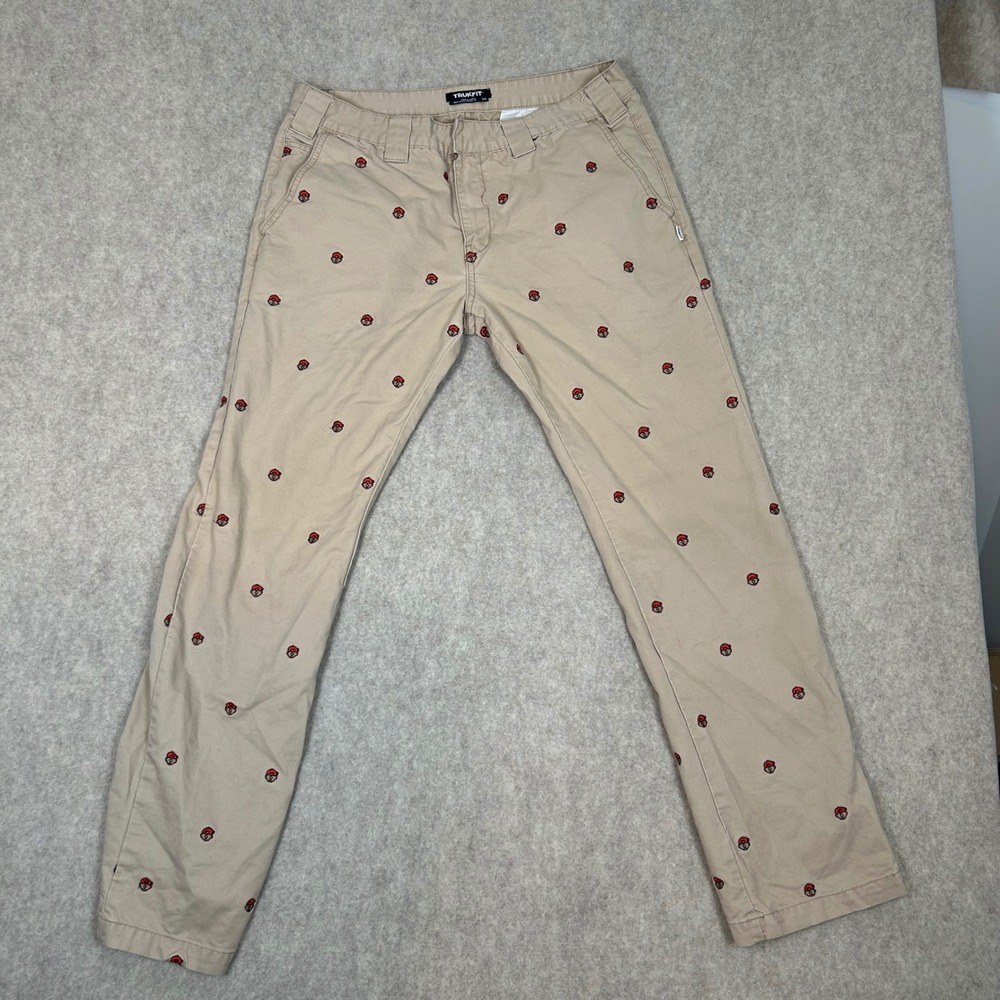 Trukfit Chino Pants Mens 34 Tan All Over Embroidered Logo Streetwear Khakis